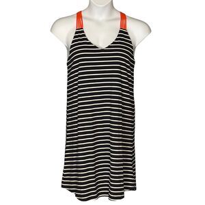 THML Summer Dress Medium Cotton Navy Blue Striped w/ Orange Spaghetti Straps